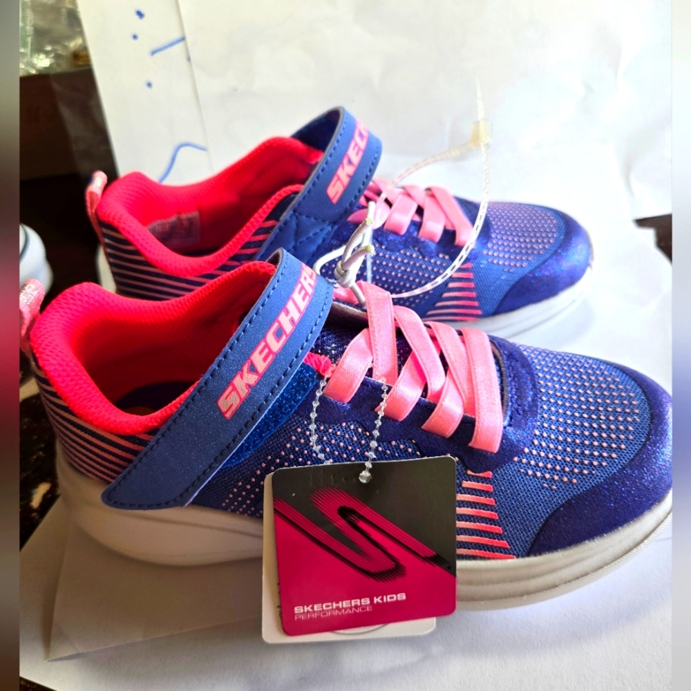 Skechers Blue and Pink Sneakers with Velcro Strap Size 12 Toddler